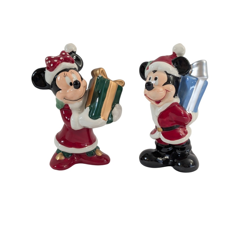 Disney Mickey and Minnie Mouse Christmas Santa Salt and Pepper Shakers Set